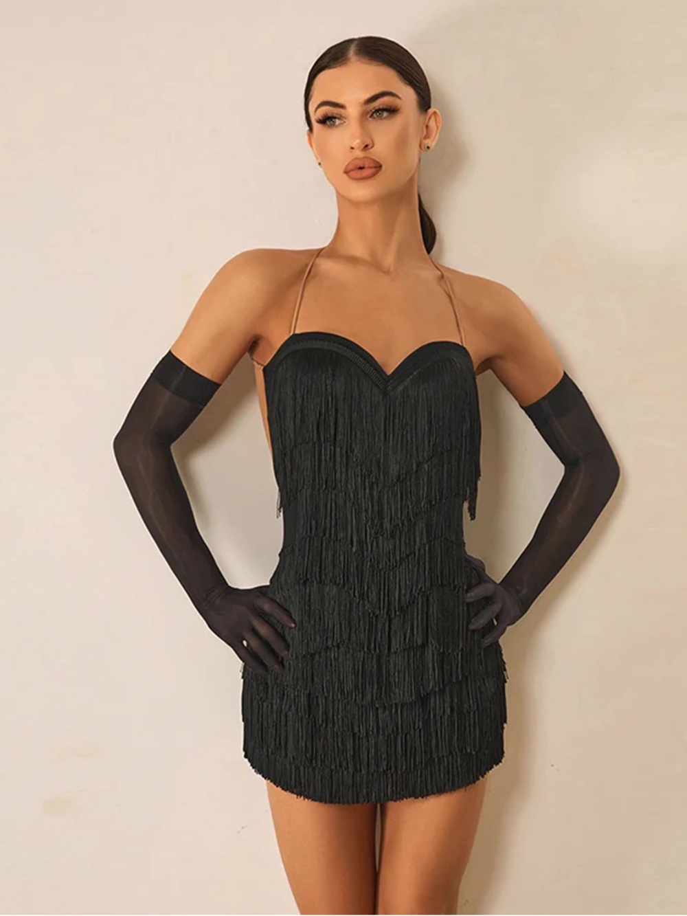 Zym Milk Silk Strapless Backless Tassel Dance Dress